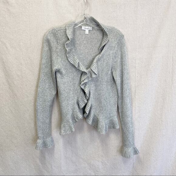 Y2K DressBarn gray metallic ruffle lightweight cardigan size small - Picture 9 of 14